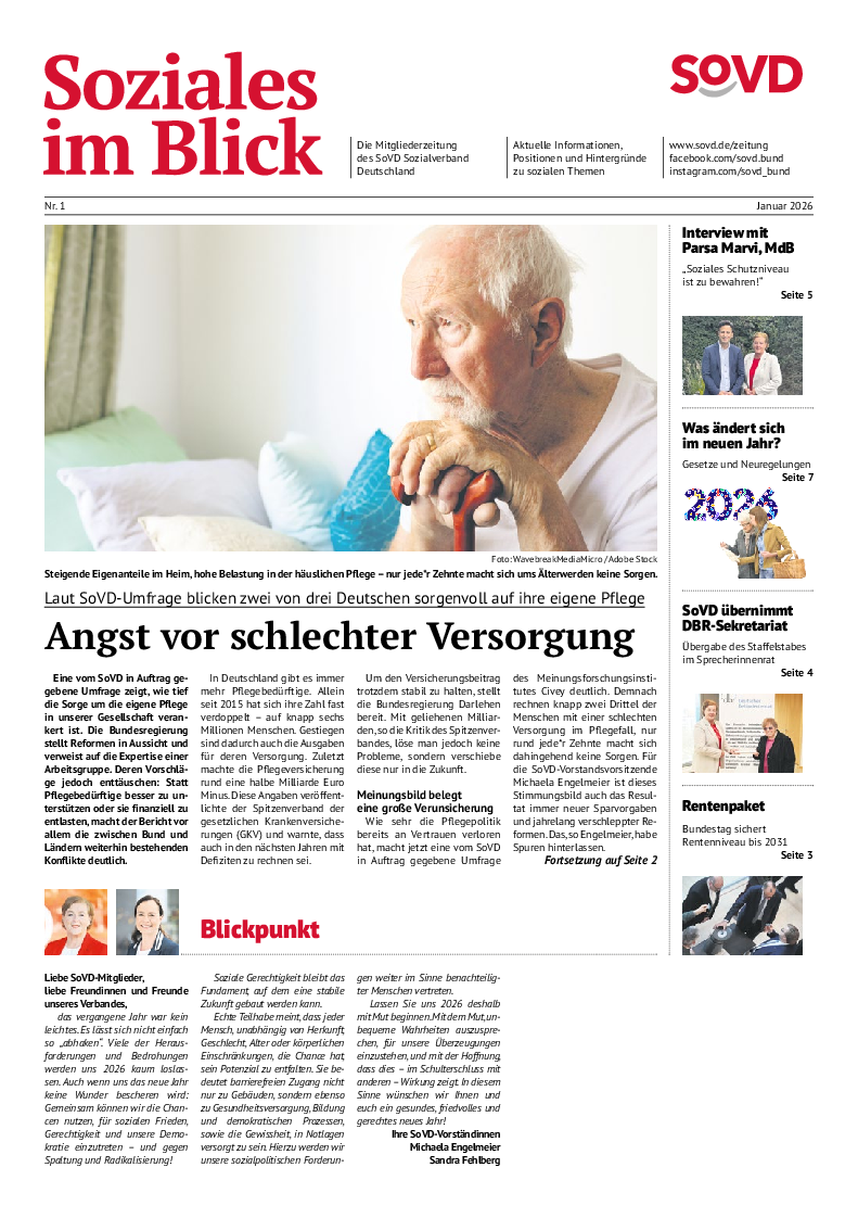 SoVD-Zeitung Januar 2026, Ausgabe Rheinland-Pfalz, Saarland / Baden-Württemberg)