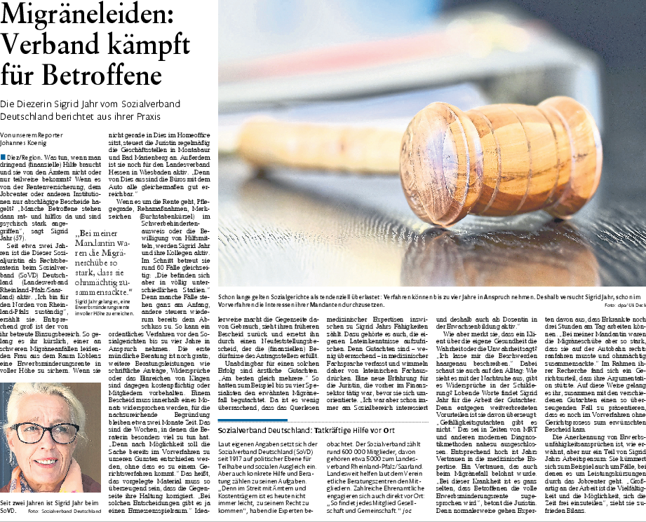 Artikel in der Rhein-Lahn-Zeitung vom 23.03.2021 über die Rechtsberatung des SoVD-Landesverbandes