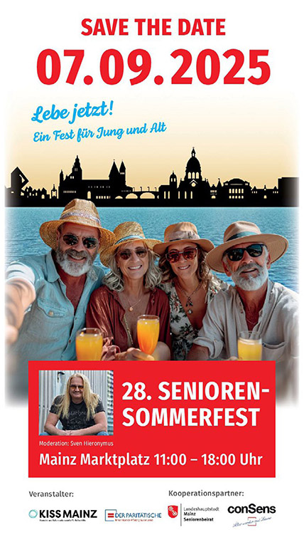 Flyer zum Sommerseniorenfest 2025 in Mainz.